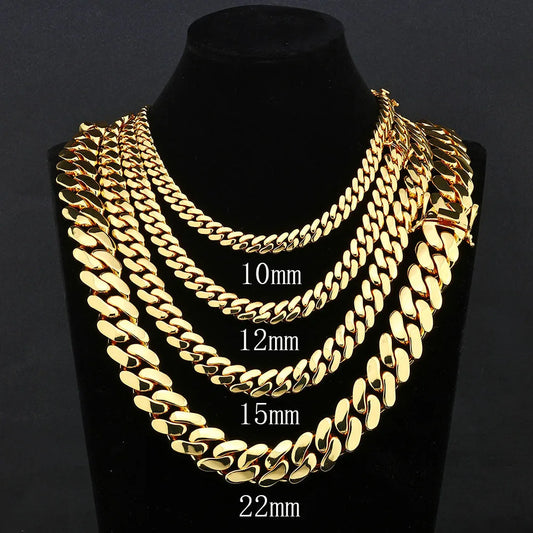 ESKEEM All'ingrosso 10/12/15/22mm 14K/18K Placcato Oro Pesante Miami Collana a Catena a Maglia Cubana per Gli Uomini Hip Hop Gioielli Catene Cubane