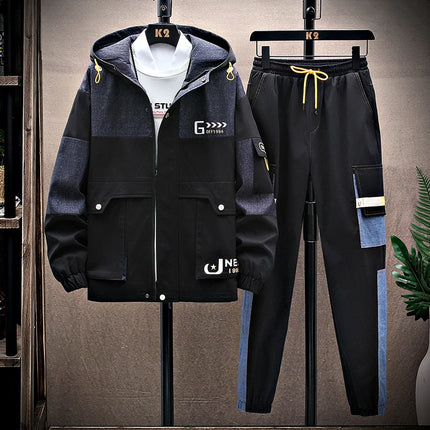 Spring Men Sportswear Tracksuit 2 Piece Running Sets Sports Hooded Jacket+Pant Sweatsuit Male Print Clothing Streetwear