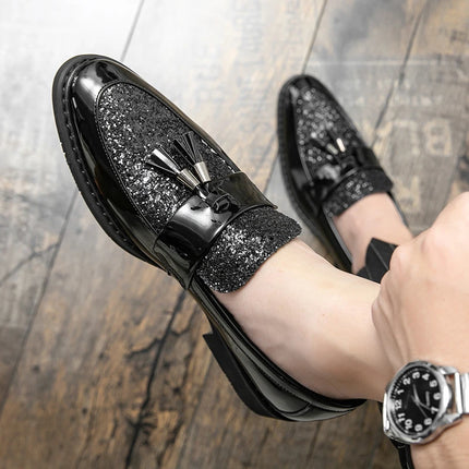 Mocassini di Lusso da Uomo con Tacco Basso, Slip-on Casual in Pelle Dorata, Scarpe da Festa con Nappe, Scarpe Eleganti da Uomo, Scarpe con Plateau da Uomo