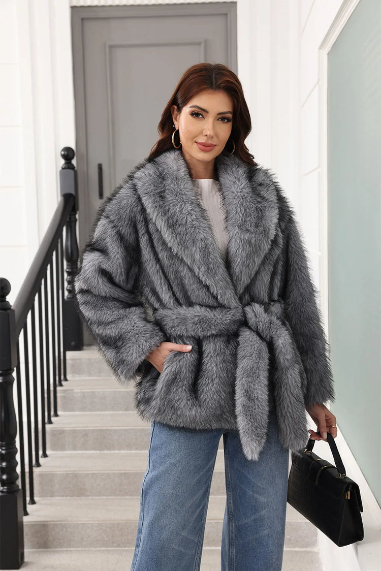 ZADORIN Luxury Belted Mid Long White Faux Fur Coat For Woman Clothes Winter Oversize Fluffy Jacket Fox Fur Faux Coat Outerwears