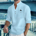 Camicie leggere da uomo Camicie in lino di cotone Henley a maniche lunghe per uomo Beach Hawaiian Top con scollo a V Polo traspirante