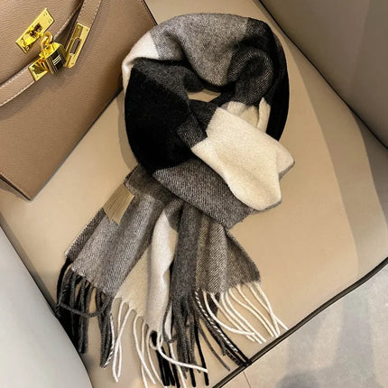 High Quality 100% Pure Wool Scarf Women Classic Chic  Autumn Winter Colorful Plaid Tassel Warm Muffler Female Thermal Shawl Lady