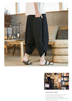 Kimono giapponese Pantaloncini tradizionali Pantaloni asiatici da uomo Samurai giapponese Pantaloni larghi da uomo in lino Yukata casual allentati