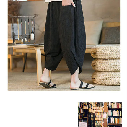 Kimono giapponese Pantaloncini tradizionali Pantaloni asiatici da uomo Samurai giapponese Pantaloni larghi da uomo in lino Yukata casual allentati