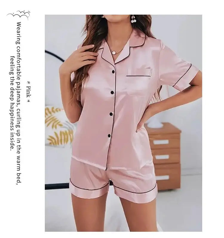 Pigiama da donna in raso di seta estivo Set Top e pantaloncini abbottonati 2 pezzi indumenti da notte colletto dentellato indumenti da notte Loungewear per le donne platinumshop