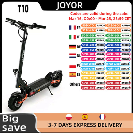 Scooter elettrico OOTD T10 Motore da 500 W Batteria 48V13AH Scooter elettrico fuoristrada da città Scooter elettrico pieghevole da 11 pollici per adulti