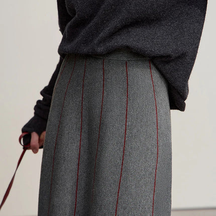 Amii Women's Skirt 2025 Winter New Knitting Striped Tassel A-Line Skirts For Women Versatile Loose Clothing Ladies 12544168 PlatiNum