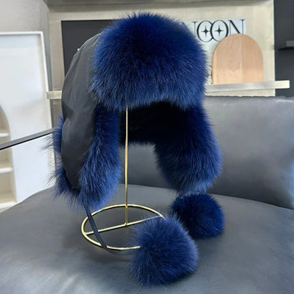 2026 100% Real Fox Fur Hats Women's Russian Ushanka Aviator Trapper Snow Skiing Hat Caps Earflap Winter Raccoon Fur Outerwear Ha