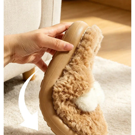 Women's Cute Cat Plush Cotton Slippers Autumn & Winter Home Anti Slip Thick Bottom Cotton Slippers Soft and Warm Indoor Slippers