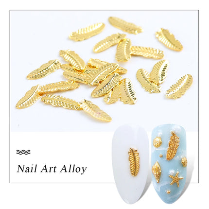12 Grids Gold Nail Art Alloy Studs Seaside 3D Decorations Sea Shell Star Nail Charm Metal Frame Rivets Nail Sequin Accessories