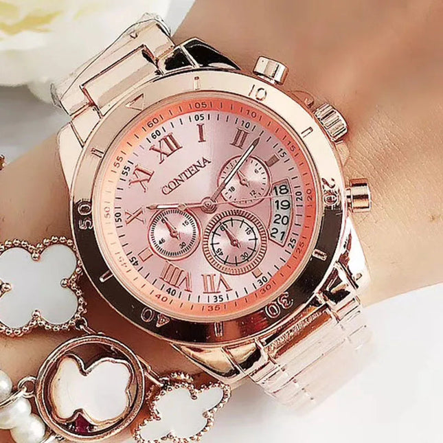 CONTENA Orologi eleganti di lusso per donna Orologio da donna in acciaio inossidabile Orologio da polso da donna alla moda Orologio al quarzo Reloj Mujer platinumshop