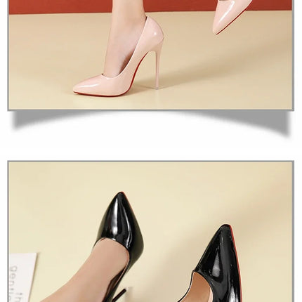 2024 Scarpe da donna Tacchi alti rossi Décolleté sexy con punta a punta 12 cm Scarpe da abito da sposa Colore nero nudo Tacchi alti con fondo in gomma rossa