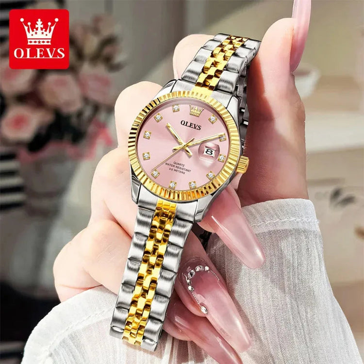 OLEVS Orologio da donna Nuovo orologio al quarzo 3705 Orologio da donna con data luminosa impermeabile in acciaio inossidabile Reloj platinumshop