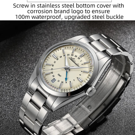 ADDIESDIVE 36mm Stainless Steel GMT Quartz Watch Bubble Mirror Pot Cover Glass 10ATM Dive Luminous Simple Watches For Men