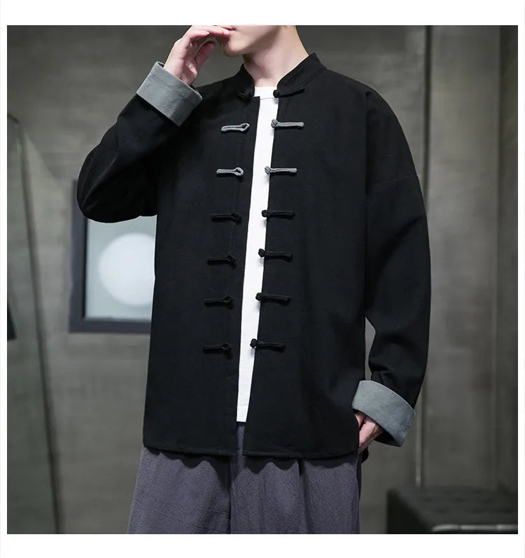 Camicie da Uomo Retrò Cinesi Traspiranti Stile Tang, Comode per Kung Fu e Tai Chi, Casual a Maniche Corte, Tinta Unita