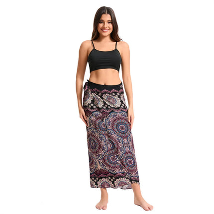 Abito da donna Boho Maxi Wrap Gonna lunga con allacciatura Abito da spiaggia Copricostume Abito vintage bohémien regolabile a vita alta in rayon platinumshop