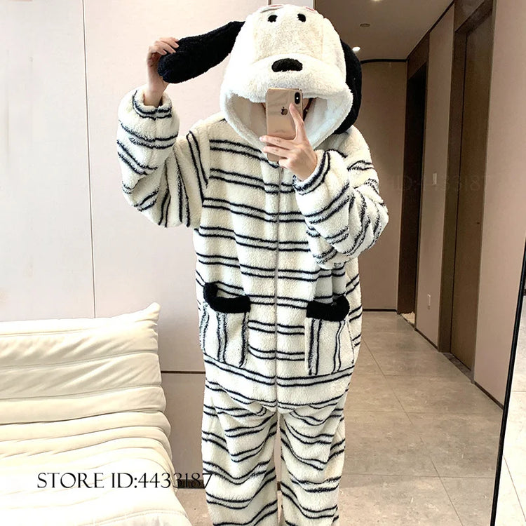 Winter New Cartoon Flannel Sleepwear Jumpsuit Pajama Kigurumi Thicken Coral Fleece Onesies Pyjamas Halloween Party Homewear