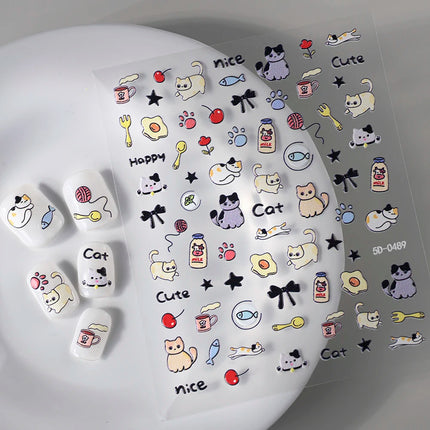 1Pcs 5D Lovely Dog/Cat Nail Art Stickers Cartoon Puppy Kitten Pet Animal Adhesive Nail Decals Y2K Manicure Decorations Sliders &