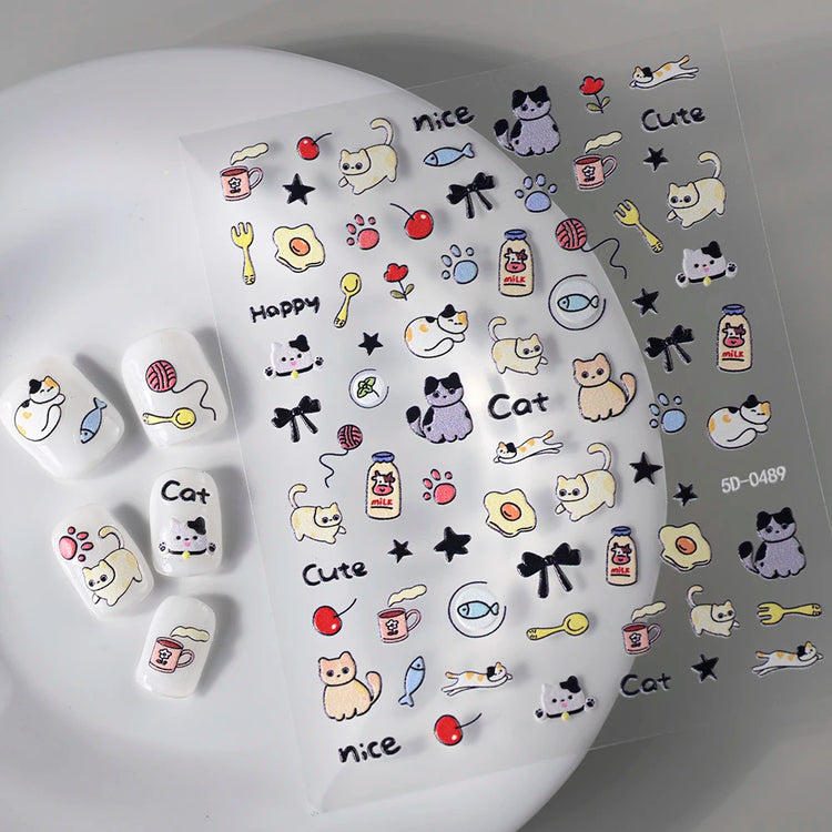 1Pcs 5D Lovely Dog/Cat Nail Art Stickers Cartoon Puppy Kitten Pet Animal Adhesive Nail Decals Y2K Manicure Decorations Sliders &