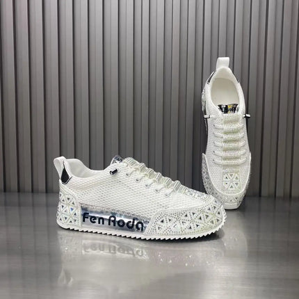 Sneakers Casual Men Designer Punk Bling Board Shoes Fashion Leather Mesh Breathable Increased Internal Flat Platform Sport Shoes