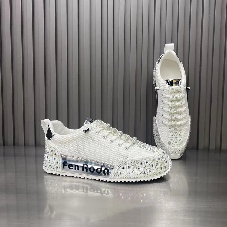 Sneakers Casual Men Designer Punk Bling Board Shoes Fashion Leather Mesh Breathable Increased Internal Flat Platform Sport Shoes