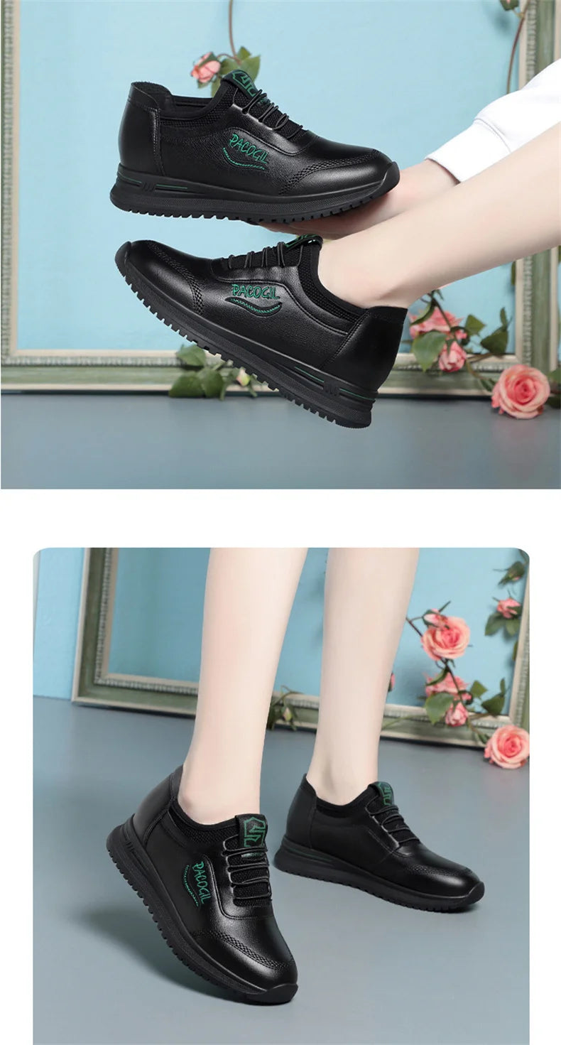 New Spring Fashion Versatile Non Slip Women's Comfort Breathable Sneakers Mother Soft Leather Soft Sole Causal Shoes