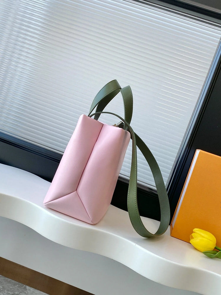Borsa Mini Tote in Pelle Rosa Geometrica Pieghevole, Borsa di Lusso Multiuso