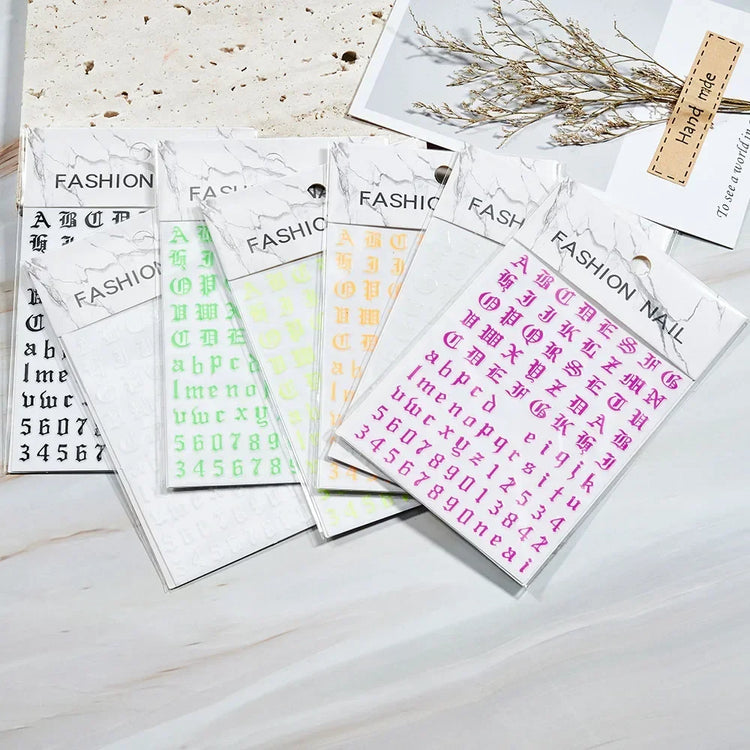 1PC 26-English Alphabet Number 3D Self-adhesive Nail Art Decal Sticker Word Small Letter Nail Decals Sticker Manicure Decoration