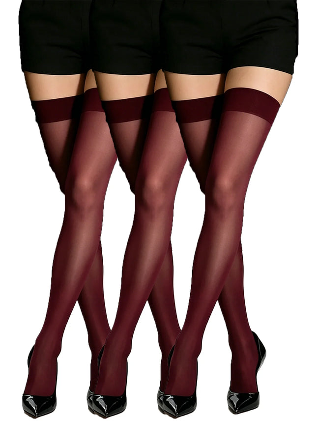 1/3/5 paia di calze da donna bordeaux trasparenti, calze altalaccio elasticizzate ed eleganti