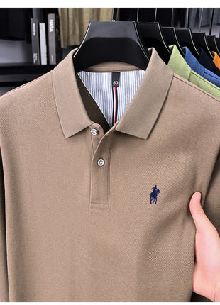 Polo à manches longues de marque haut de gamme 100 % coton, nouveau t-shirt décontracté à revers pour homme d'affaires, confort de luxe avec broderie Paul poney