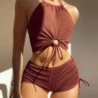 Bikini sexy a vita alta con lacci, set due pezzi da donna, costume da bagno sdoppiato, bikini da spiaggia, nuovo, per tutte le stagioni, tinta unita, senza schienale PlatiNum