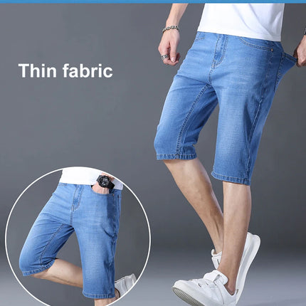 2026 Pantaloncini Casual da Uomo in Denim Cotone Elastico Dritti di Alta Qualità al Ginocchio Jeans Classici Vintage Moda Blu