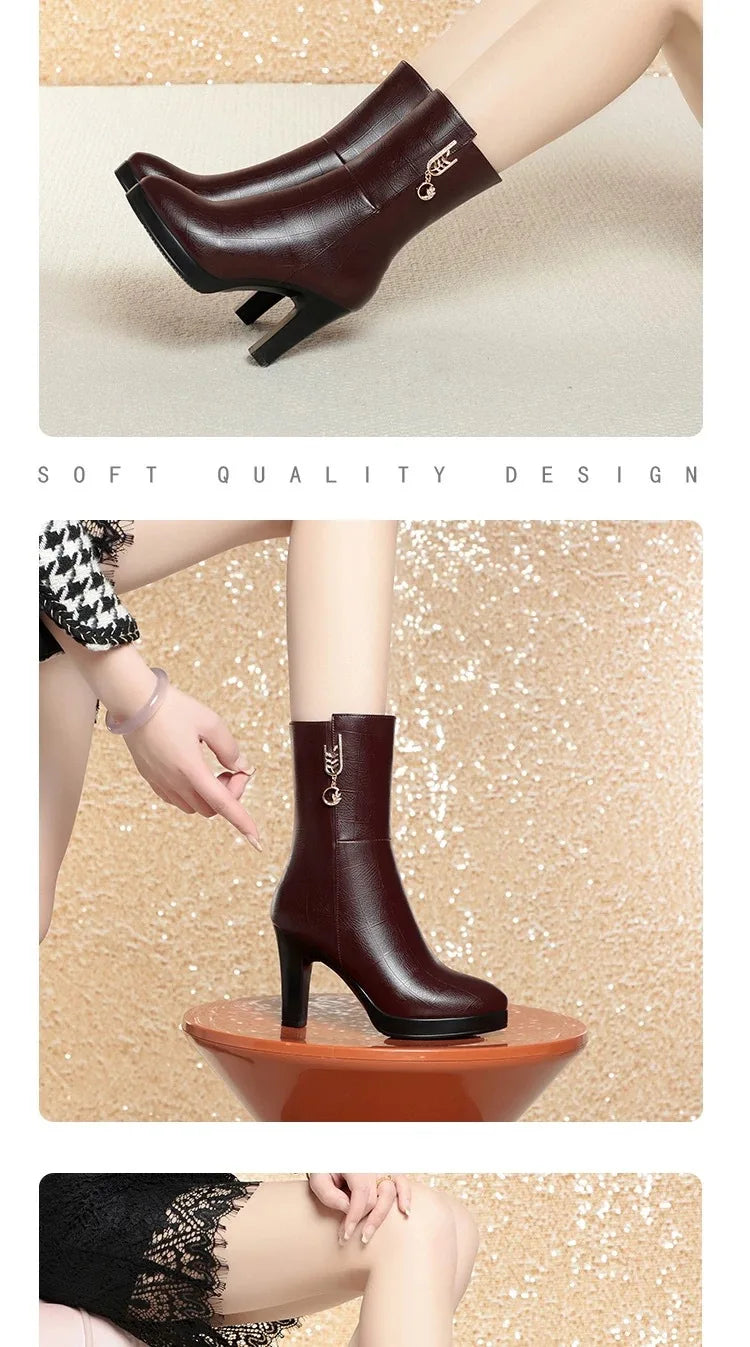 2026 Women Boots Waterproof Anti-Slip Women's Shoes High-heeled Fleece Lined Warm Fashion Boots Cold Resistant Breathable Winter