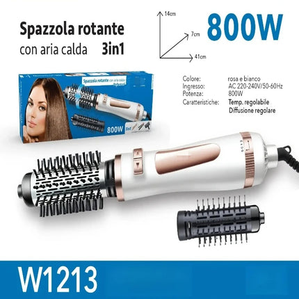 Multi‑Function Rotating Hot Air Brush 800W Adjustable Temperature Hair Volumizer for Salon‑Style Hairstyling at Home