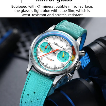 ADDIESDIVE New Men Watch 38mm VK64 Chronograph Fluororubber Luxury Domed Glass BGW9 Luminous 100m Waterproof Quartz Wristwatch