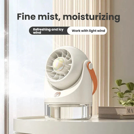 Ventilatore Portatile da Tavolo con Nebulizzatore d'Aria Fredda, Ricarica USB, Raffreddamento ad Acqua, Ventilatore Turbo con Umidificazione, Compatto Ventilatore Personale con Nebbia