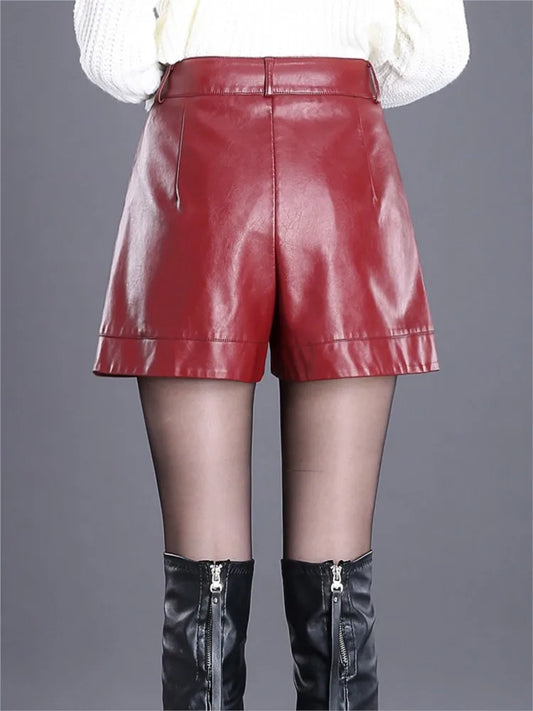 ZUZK Women Short Pu Leather Shorts 2024 Fall Winter All-Match Shorts Female High Waist Ladies Casual Shorts Boots Shorts 5XL