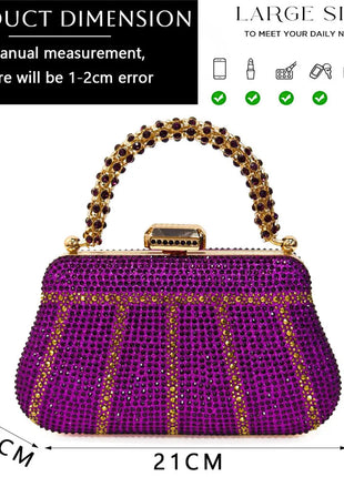 Popular In Nigeria Exquisite Evening Bags With Diamond Design Fashion Handle Clutch Rhinestone Embellished Long Chain Bag PlatiNum