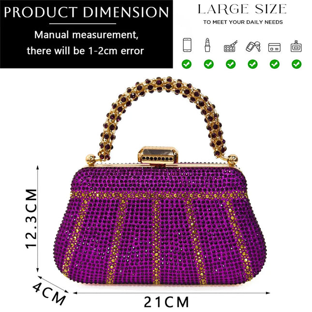 Popular In Nigeria Exquisite Evening Bags With Diamond Design Fashion Handle Clutch Rhinestone Embellished Long Chain Bag PlatiNum