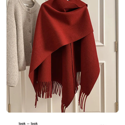 Women Split‑Open Woolen Tassel Poncho Shawl Thick Warm Cape Coat Autumn Winter Travel Photography Outer Wrap