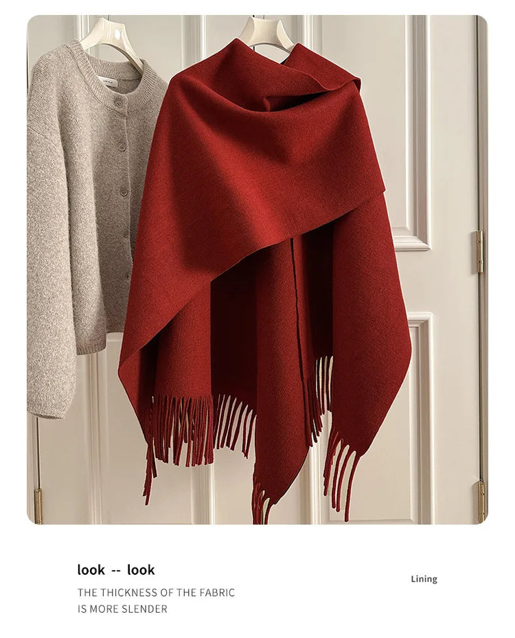 Women Split‑Open Woolen Tassel Poncho Shawl Thick Warm Cape Coat Autumn Winter Travel Photography Outer Wrap