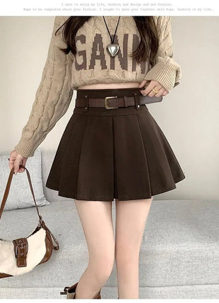 Autumn and Winter 2025 New High-waisted A-line Skirt College Style Sweet Versatile Woolen Pleated Skirt PlatiNum