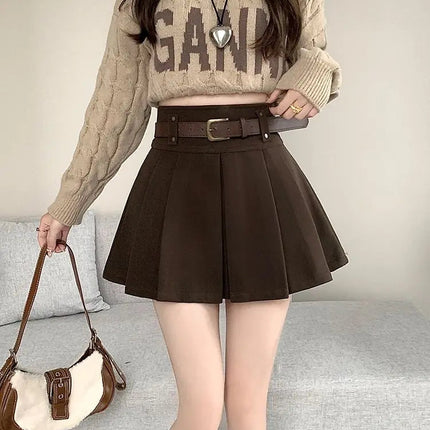 Autumn and Winter 2025 New High-waisted A-line Skirt College Style Sweet Versatile Woolen Pleated Skirt PlatiNum