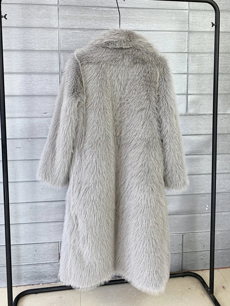 ZADORIN Winter Fluffy Jacket Women Solid Lapel Long Faux Fox Fur Coat Ladies Furry Warm Pink White Jacket Trench Coats Tops