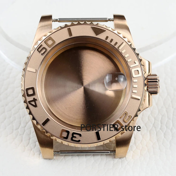 Rose Gold Men Watch Cases Rubber Strap 100 waterproof For NH34 NH35 NH36 movement 28.5mm Dial GMT YACHT-MASTER Case High quality