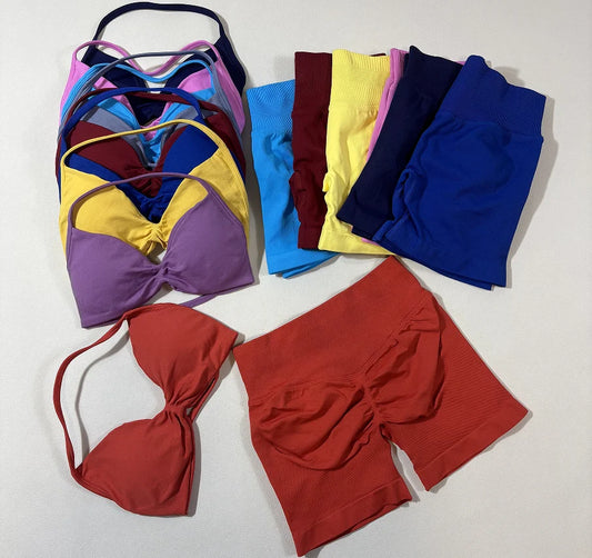 Yoga fitness set 3pcs Impact Gym Set Women Bras and Yoga Set High Waist Scrunch Seamless Shorts Fitness Clothes Activewear Work