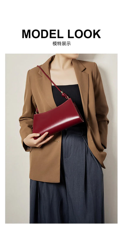 YANATARI underarm cowhide Genuine leather handbags women vintage red shoulder bag female korean luxury bag high quality 2025