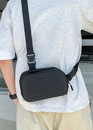 Borsa a tracolla rigida nera, leggera e portatile, per adulti, ideale per il trasporto quotidiano, lo shopping, le brevi camminate all'aperto e l'uso quotidiano.