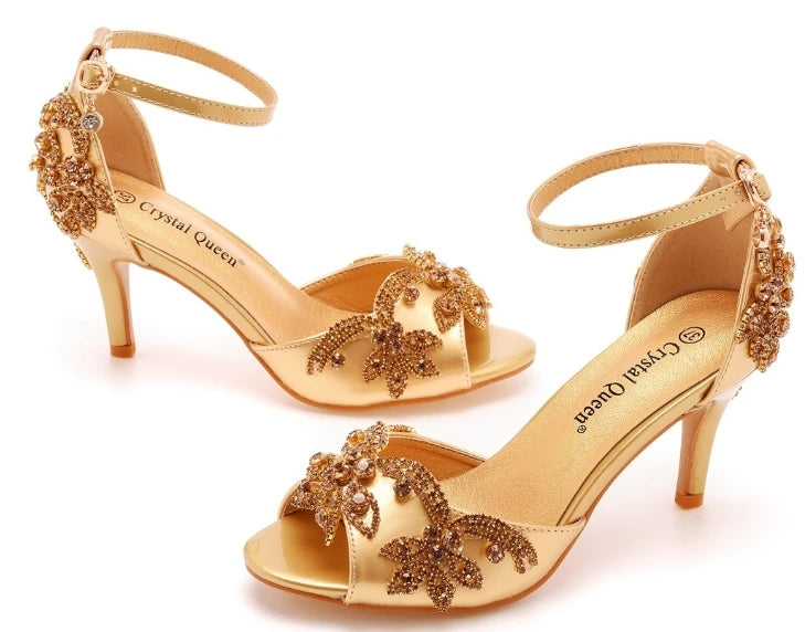 Sandali da donna di qualità femminile strass PU 7CM tacchi sottili cinturino con fibbia scarpe da donna in stile coreano vestito blu cielo maturo