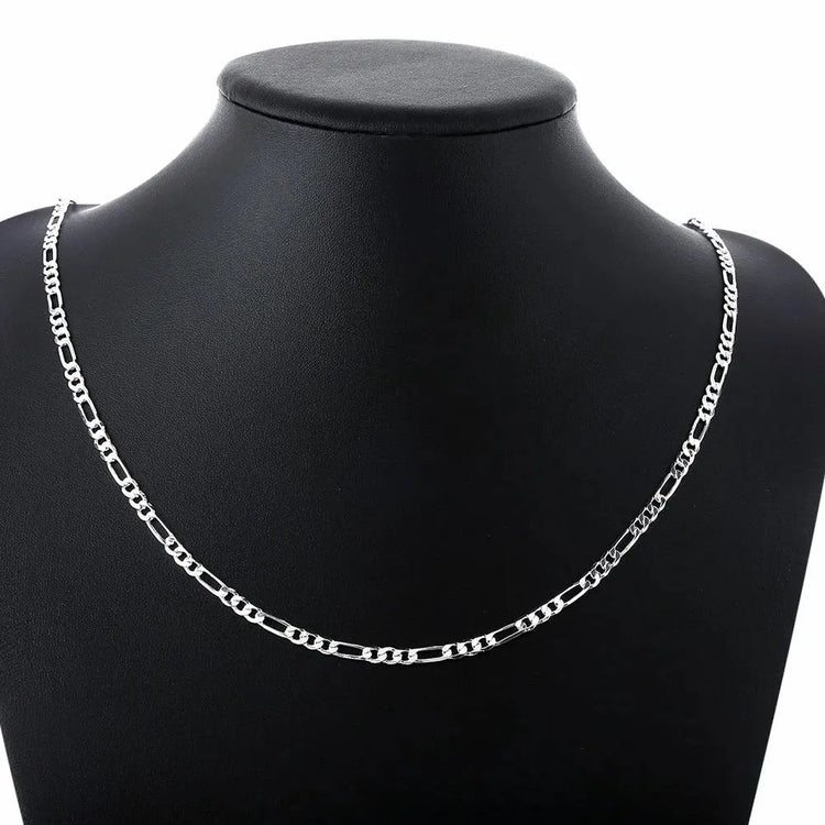 ALIZERO 40-75cm 925 Silver 4mm Figaro Chain Necklace for Women Men Long Necklace Hip Hop Jewelry Gift PlatiNum
